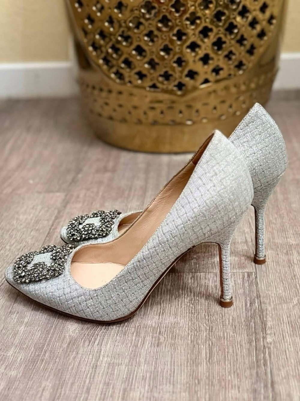 Manolo Blahnik Silver Crystal-Buckle Pointed Toe Pumps - Picture 6 of 8